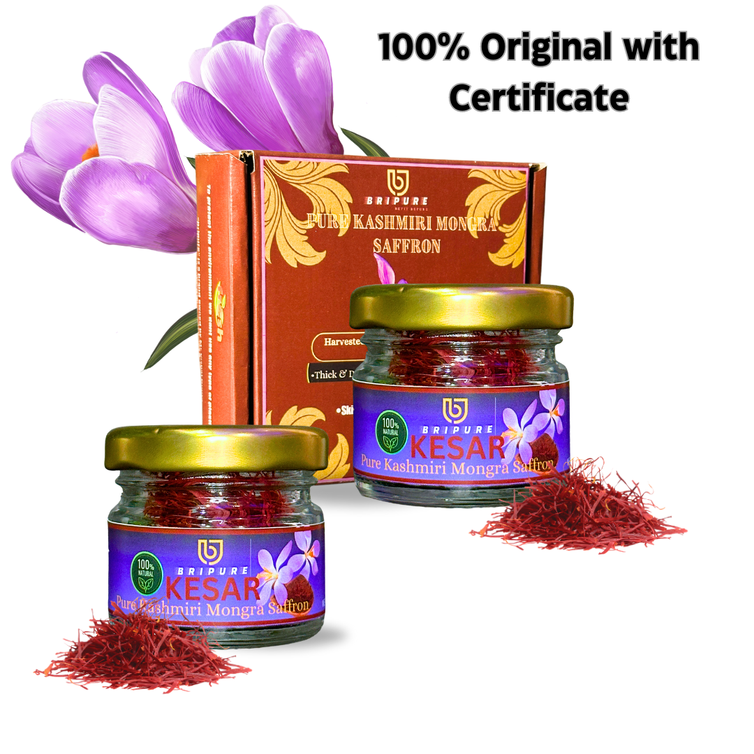 Combo Of Bripure Orignal Pure Kashmiri Saffron/Kesar/Zafran/Kumkuma Puvvu,(1+1 gm),| Certified Highest Grade A++ | For Pregnant Women, Food Aroma & Taste, Pooja Rituals (Pack Of 2)