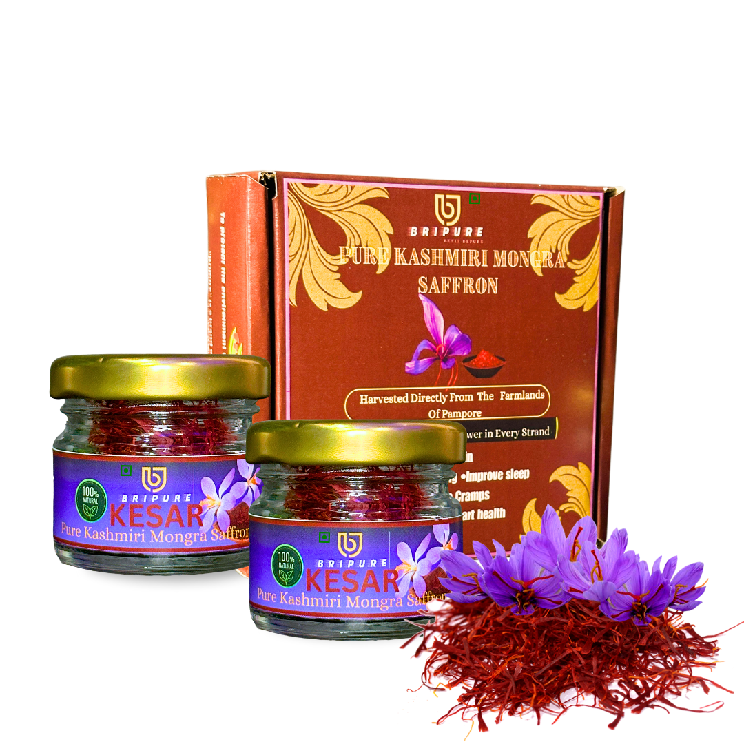 Combo Of Bripure Orignal Pure Kashmiri Saffron/Kesar/Zafran/Kumkuma Puvvu,(1+1 gm),| Certified Highest Grade A++ | For Pregnant Women, Food Aroma & Taste, Pooja Rituals (Pack Of 2)