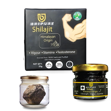 Bripure Ladakhi Pure Himalayan Shilajit/Shilajeet Resin,20g With Shilajit Rock Sample & Real Brass Spoon Free - Improve Vigour, Stamina and Testosterone | Lab Report Contains